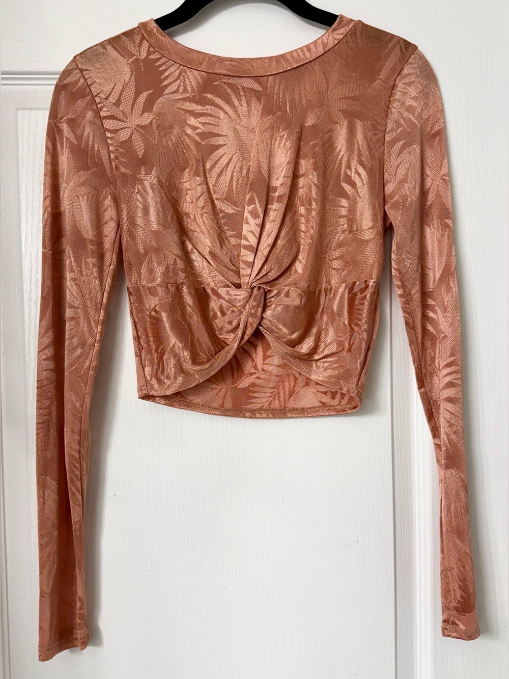 Audrey 3+1 Rose Gold Long-Sleeve Twist-Front Crop Top